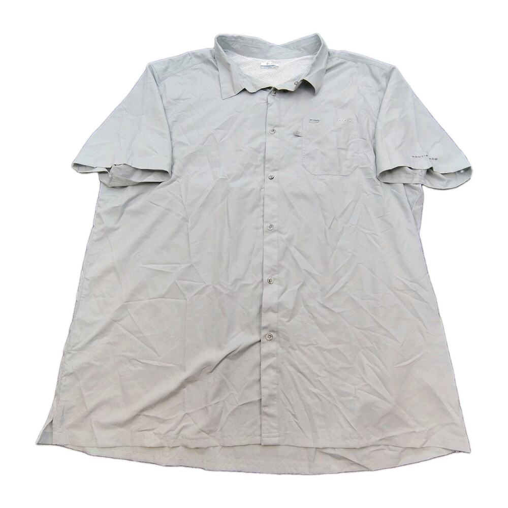 Columbia Mens 4XT Tall Light Gray Solid PFG Fishing Shirt Short Sleeve Fast Ship